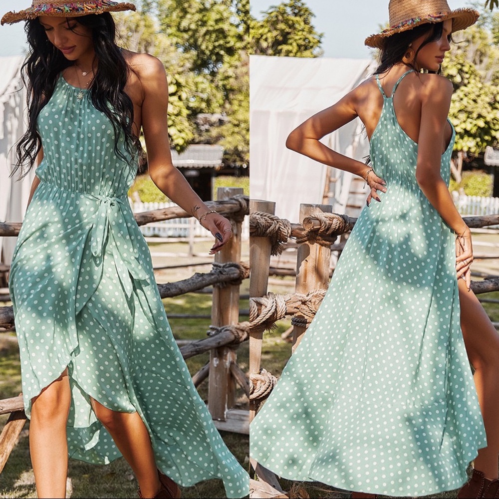 🆕Sage Polka Dot Halter Dress